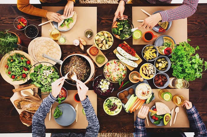 falafel vegan meal with friends; vegan diet