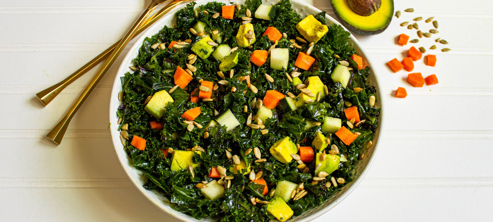 Massaged kale and avocado in bowl
