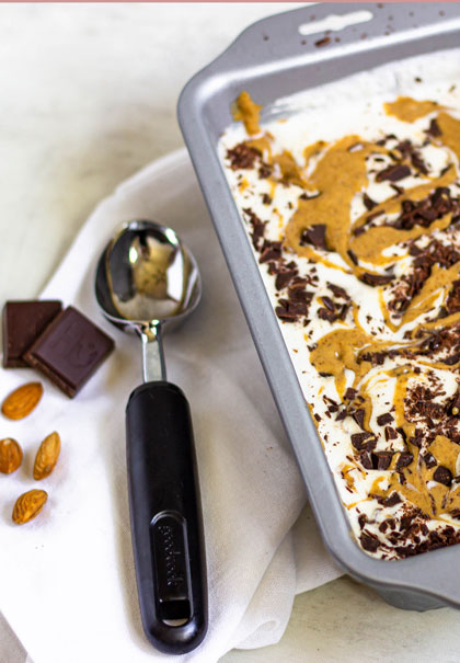 Paleo almond butter ice cream with scoop