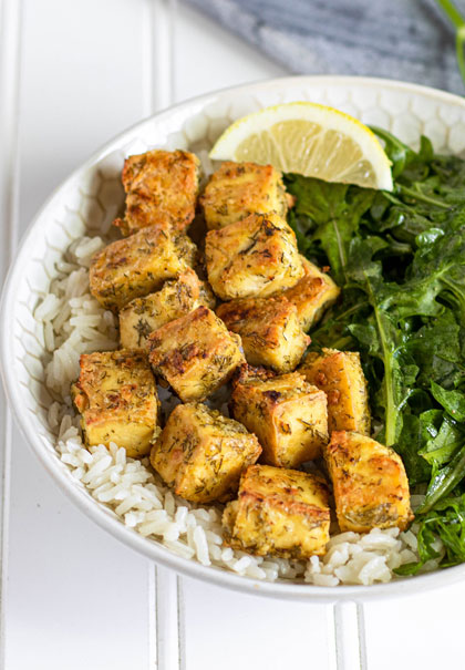 Baked tofu and rice bowl