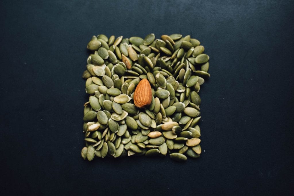 pumpkin seeds arranged in a square