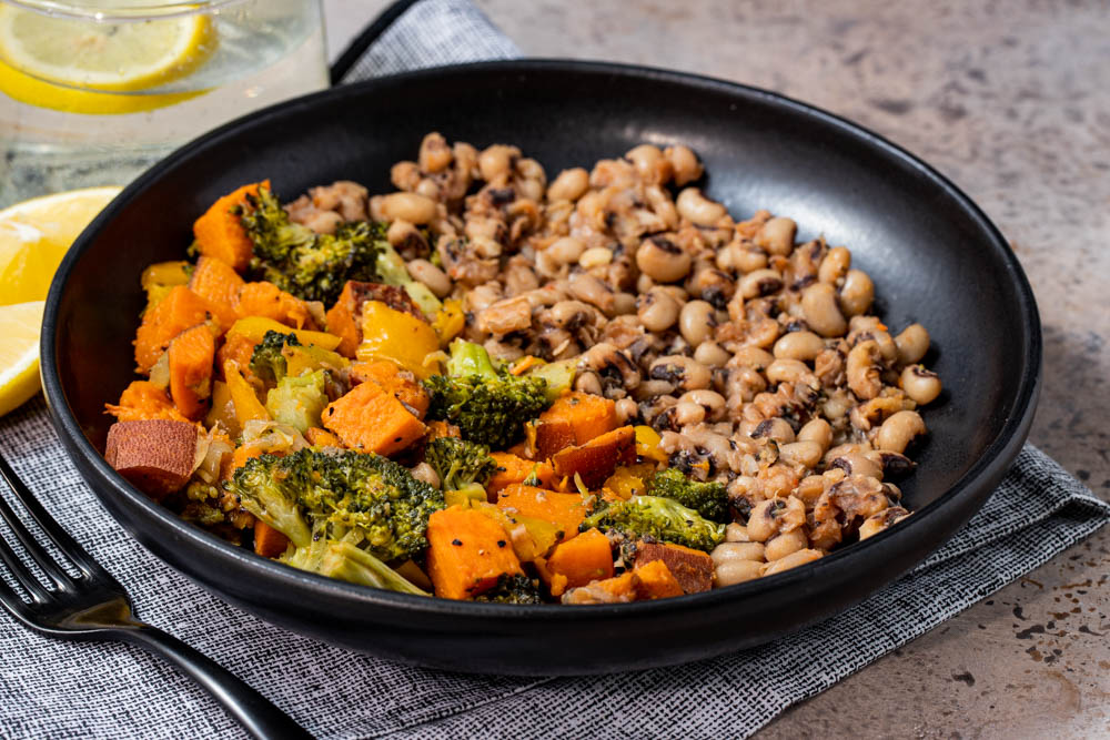 plate of veggies and lentils in a bowl