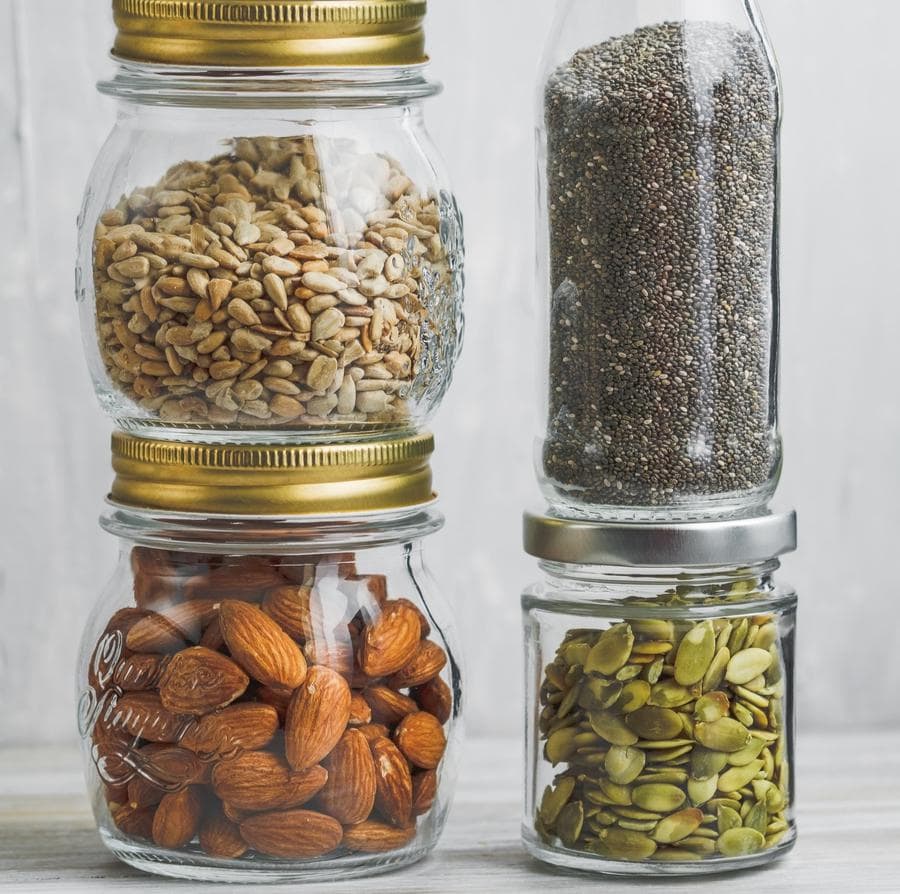 dry goods stored in clear glass jars