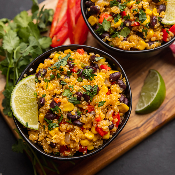 Vegan quinoa with black beans and corn