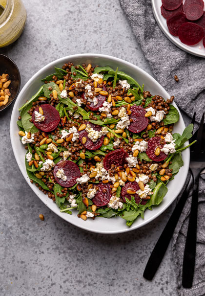 Hearty beet and lentil salad
