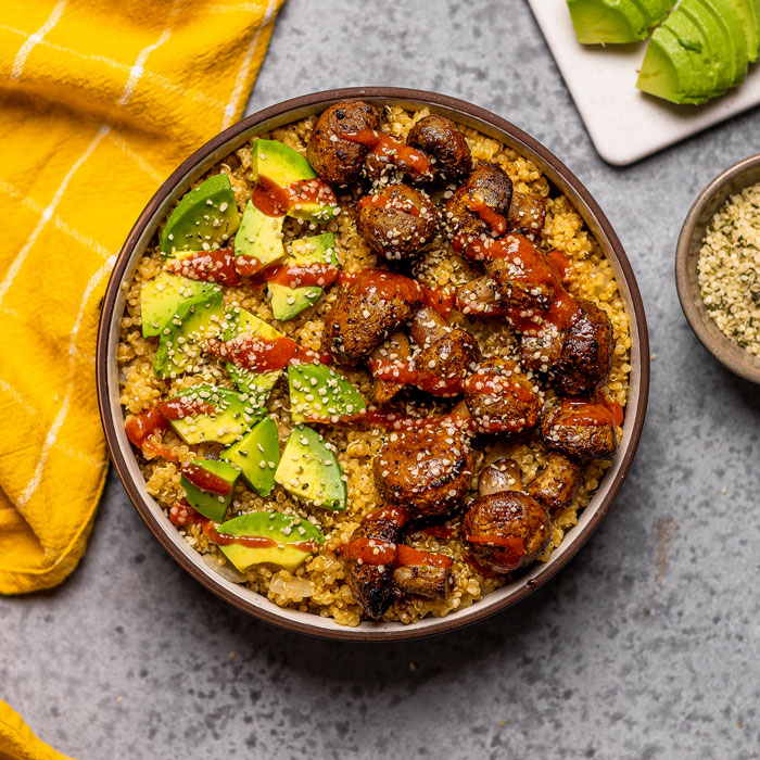 Vegan mushroom quinoa breakfast bowl