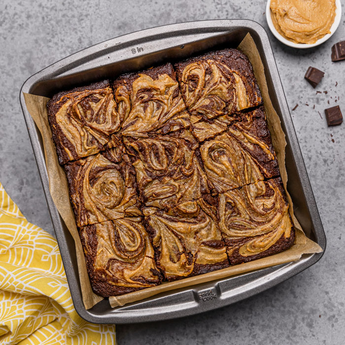 Keto brownies with peanut butter swirl