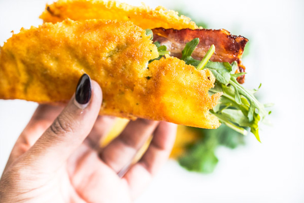 Keto breakfast tacos using a cheese shell is genius, really.