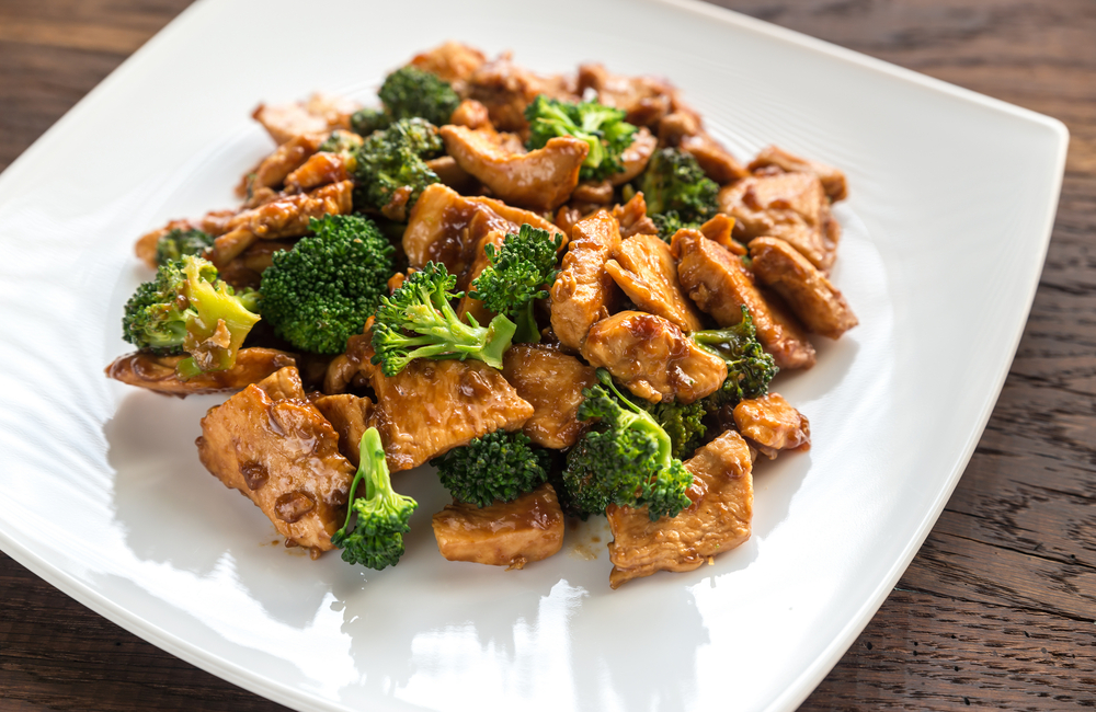 Air fryer chicken and broccoli ready in minutes.