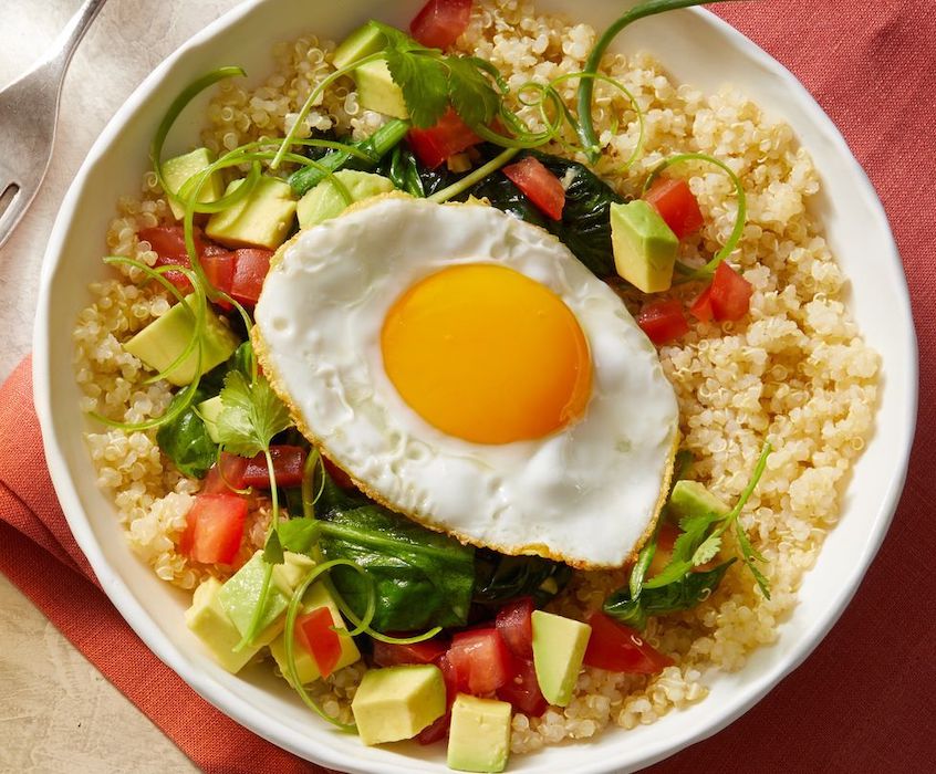 Eggs are allowed on the Mediterranean diet! Treat yourself to one atop this grain bowl.