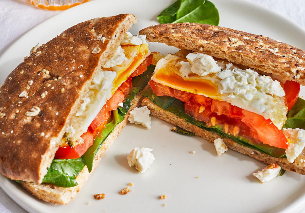 Make all your Mediterranean breakfast sandwiches with hearty whole grain bread.