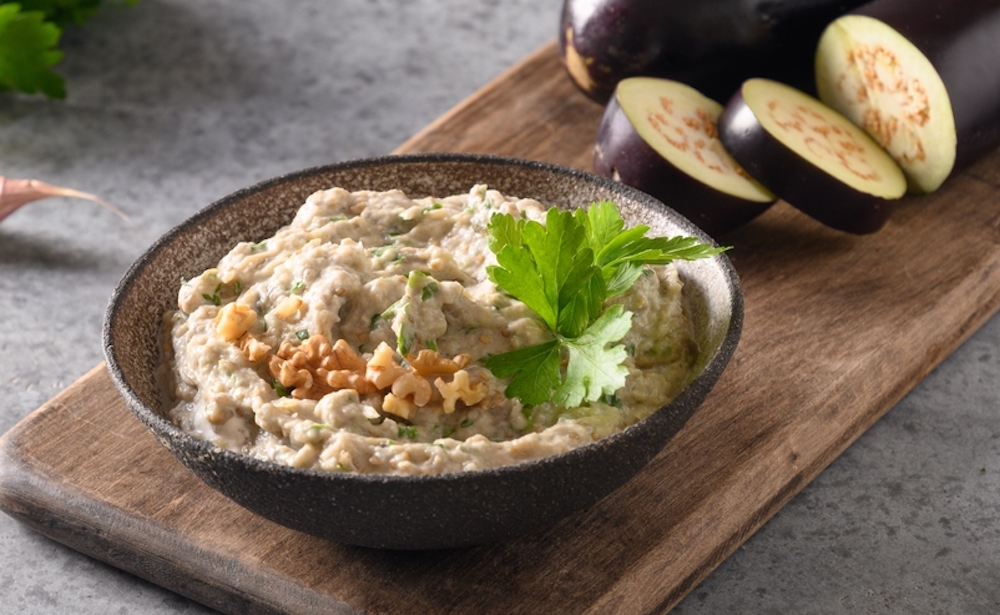 Eggplant hummus has a similar texture to regular hummus. Mediterranean diet breakfasts are sometimes best enjoyed as dips!