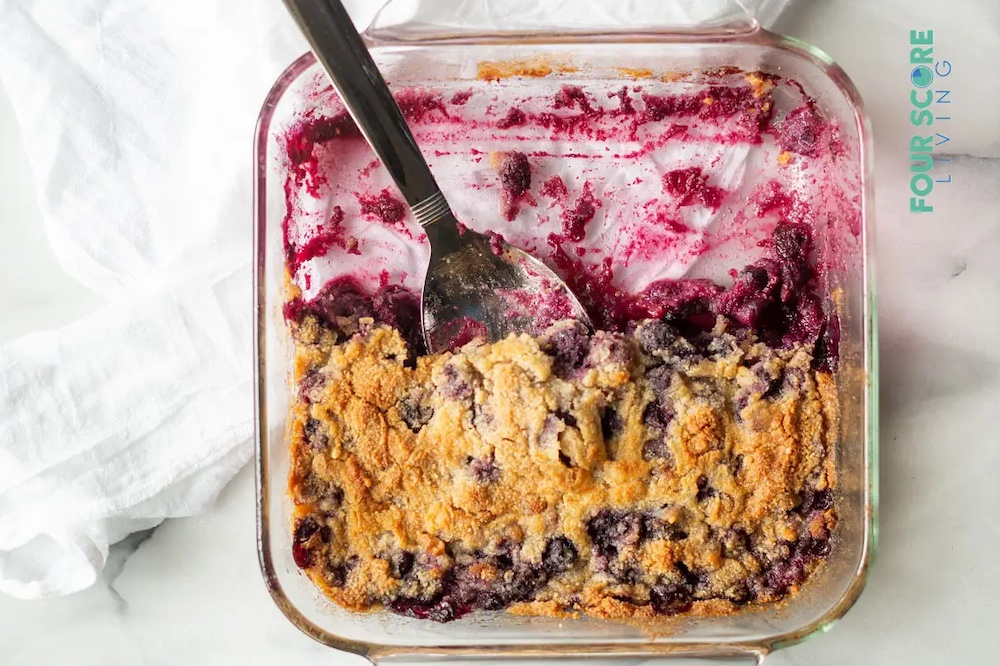 Use your berries to the fullest! Add some eggs and flour and you have a beautiful rich dessert.