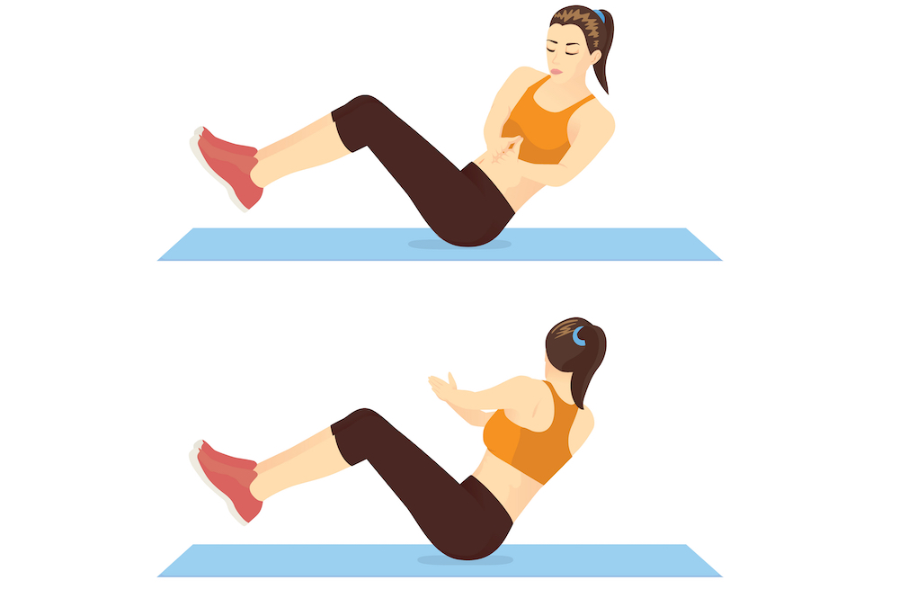Russian twists help with obliques and work as another core-strengthening exercise.